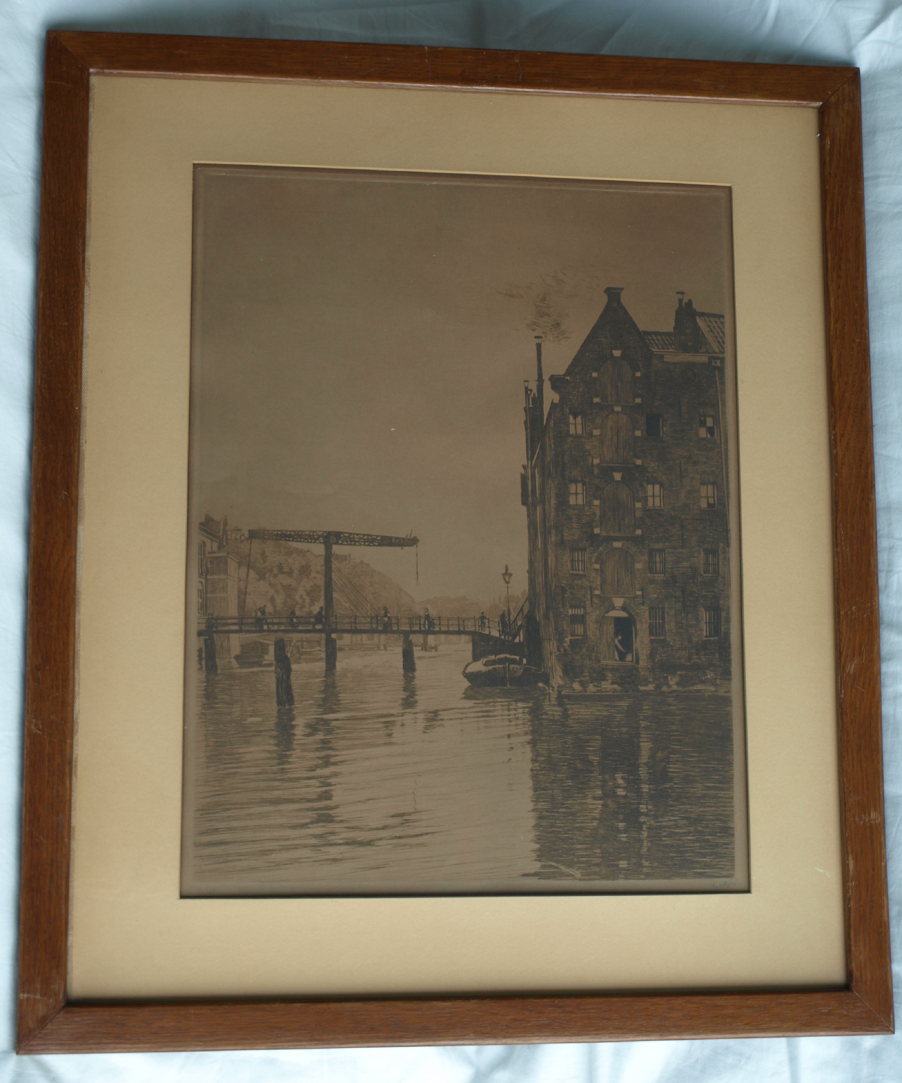 Willem Witsen - Ets – Pakhuizen op Uilenburg, Amsterdam (Uilenburg II) – 1911 - ingelijst kopen? Bied vanaf 275!