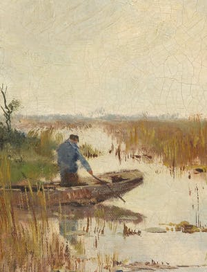 Pieter Schreuder - Olieverf op doek, Landschap met schuuur kopen? Bied vanaf 70!