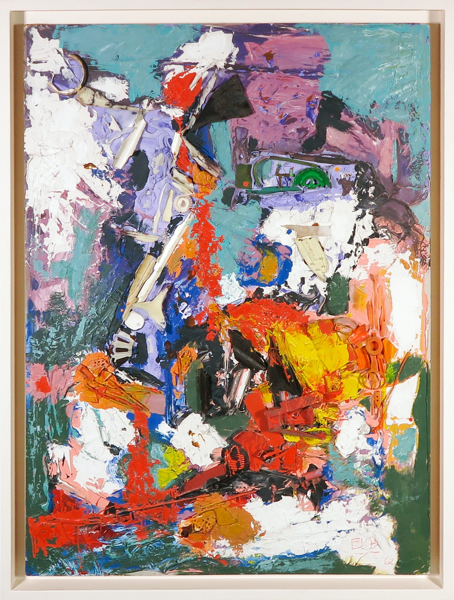 Jan G. Elburg - Olieverf en assemblage op board, Abstracte compositie - Ingelijst kopen? Bied vanaf 1000!