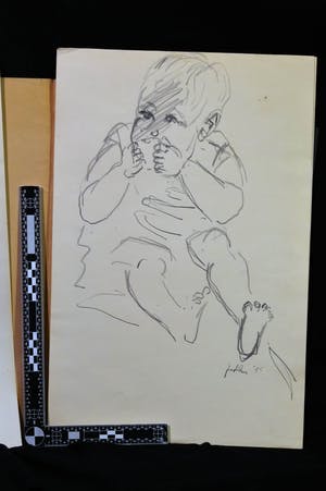 Jan van der Zee - 6 houtskoolschetsen van een zuigeling - 1955 kopen? Bied vanaf 45!