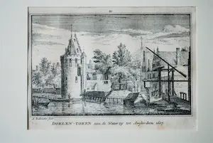 Abraham Rademaker - De Doelentoren, Amsterdam -18e eeuwse gravure - kopen? Bied vanaf 1!