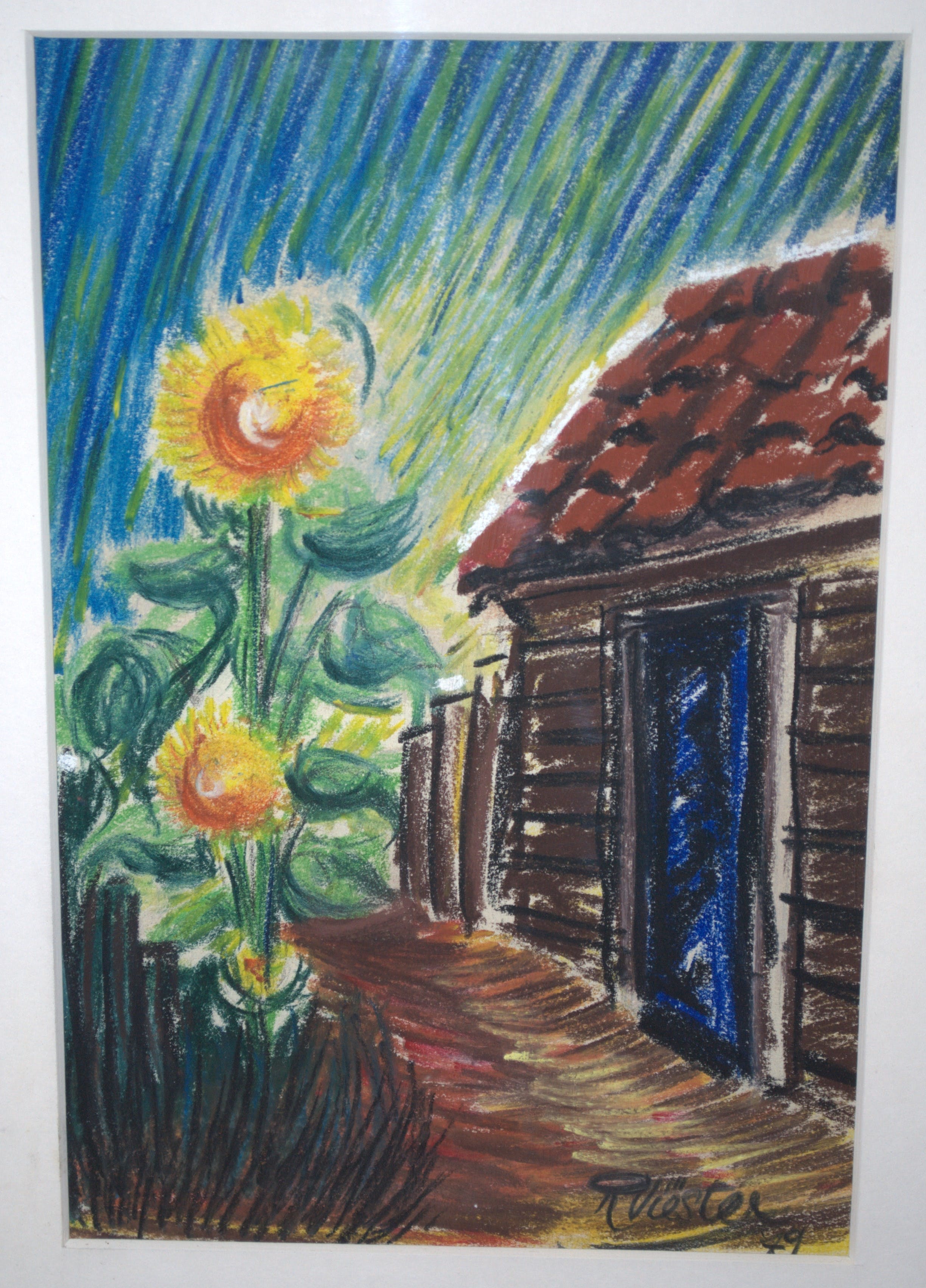 Jos Viester - zonnebloemen bij een schuur 1949 -Jos Viëster, Bergense School kopen? Bied vanaf 30!