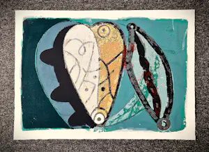 Piet Warffemius - Grote, in 1991 gemaakte kleuren lithografie "Latmul" beperkte oplage (38/60) kopen? Bied vanaf 50!