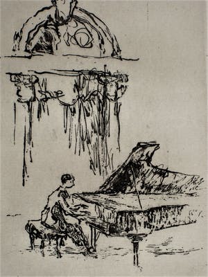 Ingeborg Oderwald - exposeerde in Berlijn en Los Angeles - Ets - "Pianist" - kleine oplage kopen? Bied vanaf 10!