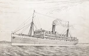 Eugene Rensburg - Drie grote inkttekeningen van stoomschepen kopen? Bied vanaf 20!