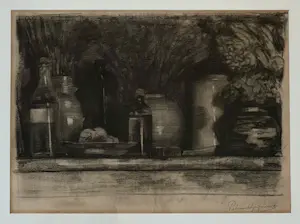 Piet van Wijngaerdt - Stilleven met potten en flessen kopen? Bied vanaf 80!