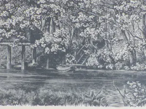 Dirk van Gelder - Plasgezicht met roeiboot in bos - Gravure kopen? Bied vanaf 55!