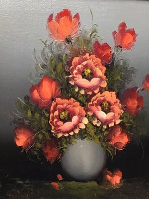 Niet of onleesbaar gesigneerd - Pot rode bloemen kopen? Bied vanaf 1!