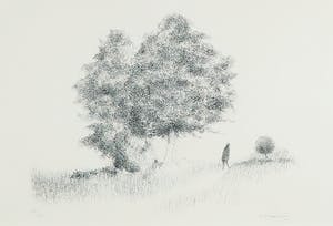 Metten Koornstra - Litho, Wandelaar bij een boom - Ingelijst kopen? Bied vanaf 70!