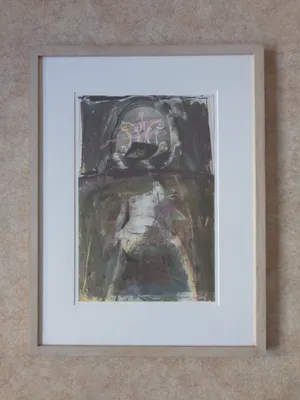 Miguel Ybanez - NAAKT MET ABSTRACTIE / KLEURLITHO / 71x54cm / KADER / SIG kopen? Bied vanaf 50!