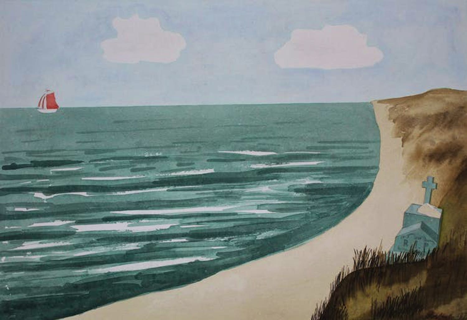 Hannes Postma - Aquarel: Surrealistisch zeegezicht - 1971 kopen? Bied vanaf 175!