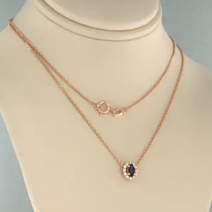 14k rose gouden collier met hanger bezet met saffier en diamant tot. 0,10ct kopen? Bied vanaf 190!