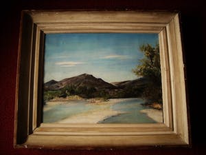 Niet of onleesbaar gesigneerd - Nederlands-Indisch olieverf - omstreeks 1920 - rivierlandschap Java - monogram kopen? Bied vanaf 10!