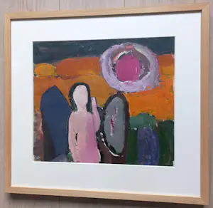 Gene Eggen - Figuur in zonnig landschap, olieverf op papier (netjes ingelijst) kopen? Bied vanaf 195!