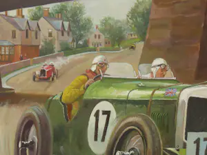 Frits Pieters - 2 schilderijen Tourist Trophy, The checkered flag, en boek Great Auto Races 1980 kopen? Bied vanaf 600!