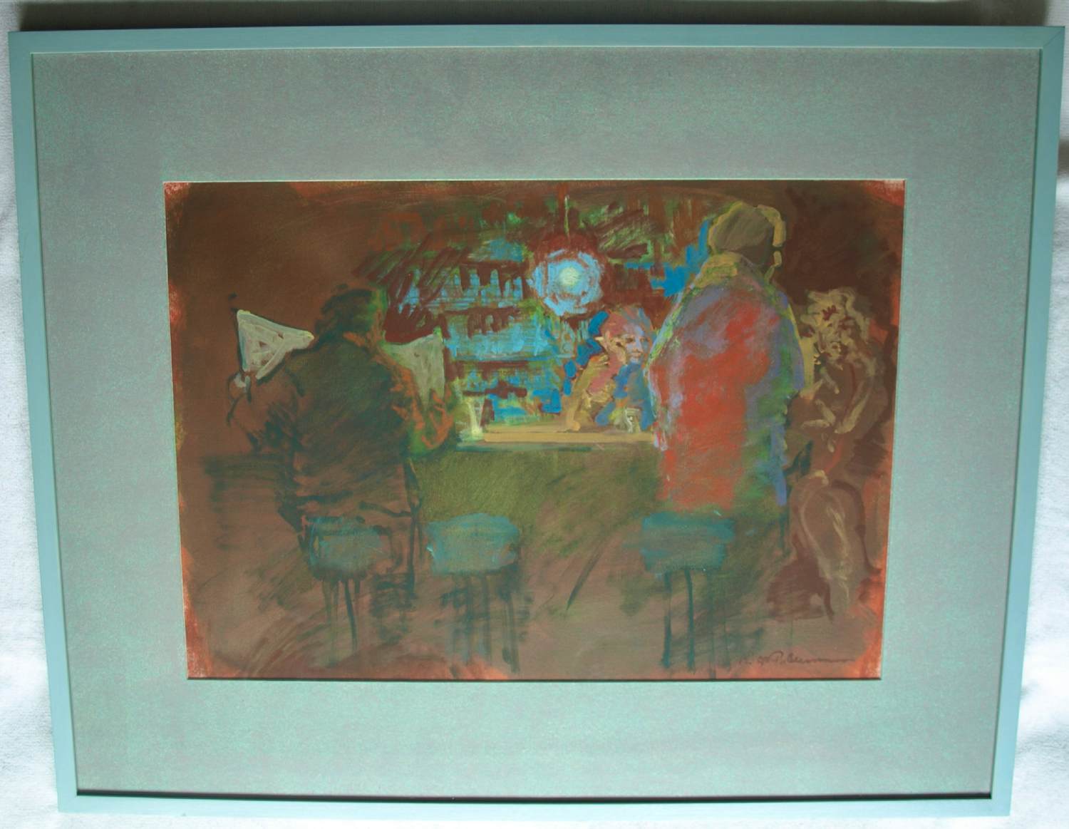 Peter Polderman - Ingelijst , Tempera , In het Café 2 – 1990 - Lijst, 78 x 97 cm kopen? Bied vanaf 20!