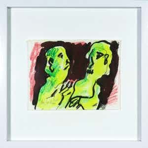 Jan Sierhuis - Pastelkrijt, aquarel, inkt en potlood op papier, Zonder titel - Ingelijst verkocht voor € 1!