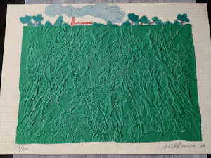 Mark Brusse - hand gesigneerde collage en litho op papier | 1980 kopen? Bied vanaf 35!