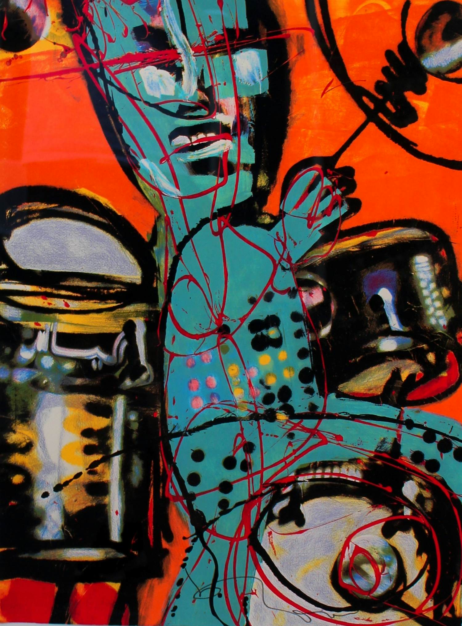 Herman Brood - Ingelijste zeefdruk:het bandje: de drummer - 1990 verkocht voor € 350!