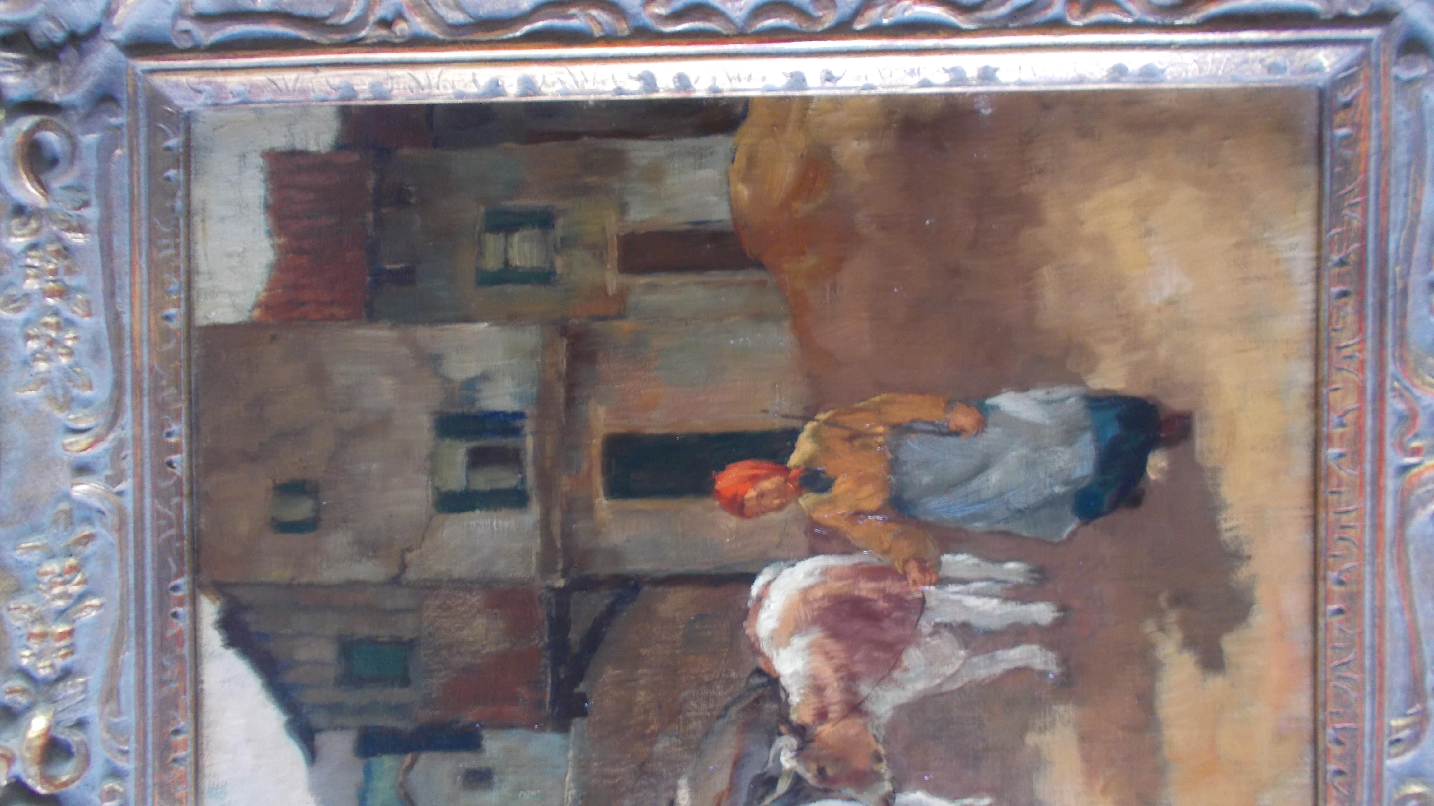 Piet Landkroon - Dorpsgezicht met wasvrouwen aan rivier kopen? Bied vanaf 275!