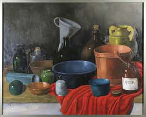 A. Brouwer - Olieverf op doek, Stilleven - Ingelijst verkocht voor € 1!