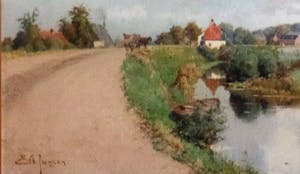 Egbertus Antonie Jansen - Waaldijk bij Herwijnen - Schilderij kopen? Bied vanaf 1350!