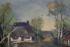 Niet of onleesbaar gesigneerd - Landschap met boerderijen - Olieverf op doek kopen? Bied vanaf 10!