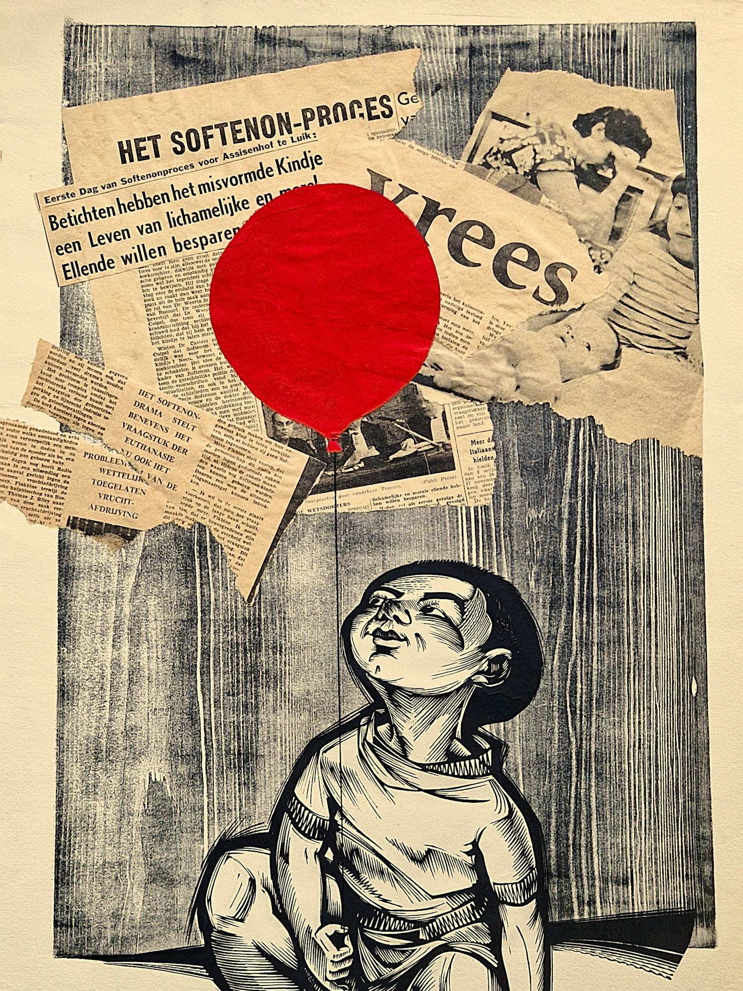 Gerard Gaudaen - Jaren 50 gemengde techniek collage - "schandaal"- potloodgesigneerd kopen? Bied vanaf 31!