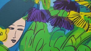 Walasse Ting - Kleurrijke grote Lithografie uit 1982 "Six geisha's with flowers" kopen? Bied vanaf 395!