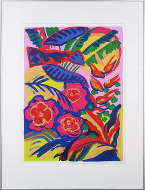 Frank Rosen - Zeefdruk, Tahiti Hibiscus - Ingelijst verkocht voor € 1!