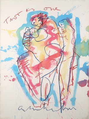 Anton Heyboer - Gouache en krijt op papier, Trust is one - Ingelijst (Groot) kopen? Bied vanaf 300!