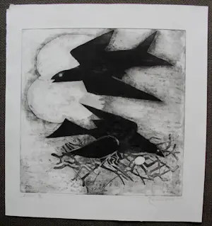 Jeanne Bieruma Oosting - Ets/aquatint: ''het nest" kopen? Bied vanaf 399!