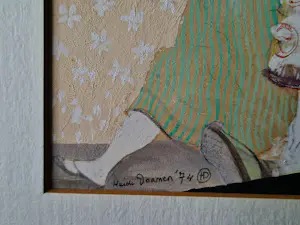 Heidi Daamen - gemengde techniek (gouache, pastel e.a.) 1974 - Japanse figuren - gesigneerd kopen? Bied vanaf 68!