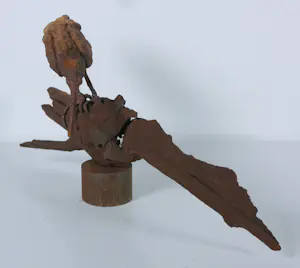 Paul Beckers - Twee sculpturen van hout, ijzer en terracotta, Vogels (ibis en uiltjes) + boek! kopen? Bied vanaf 250!