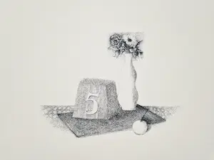 Metten Koornstra - 1972 - karakteristieke & grote Litho "stilleven met vaasje en kers" gesigneerd kopen? Bied vanaf 1!