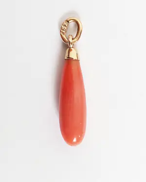 Hangertje antiek Sciacca koraal druppel, 18 karaat goud met bloedkoraal. kopen? Bied vanaf 125!
