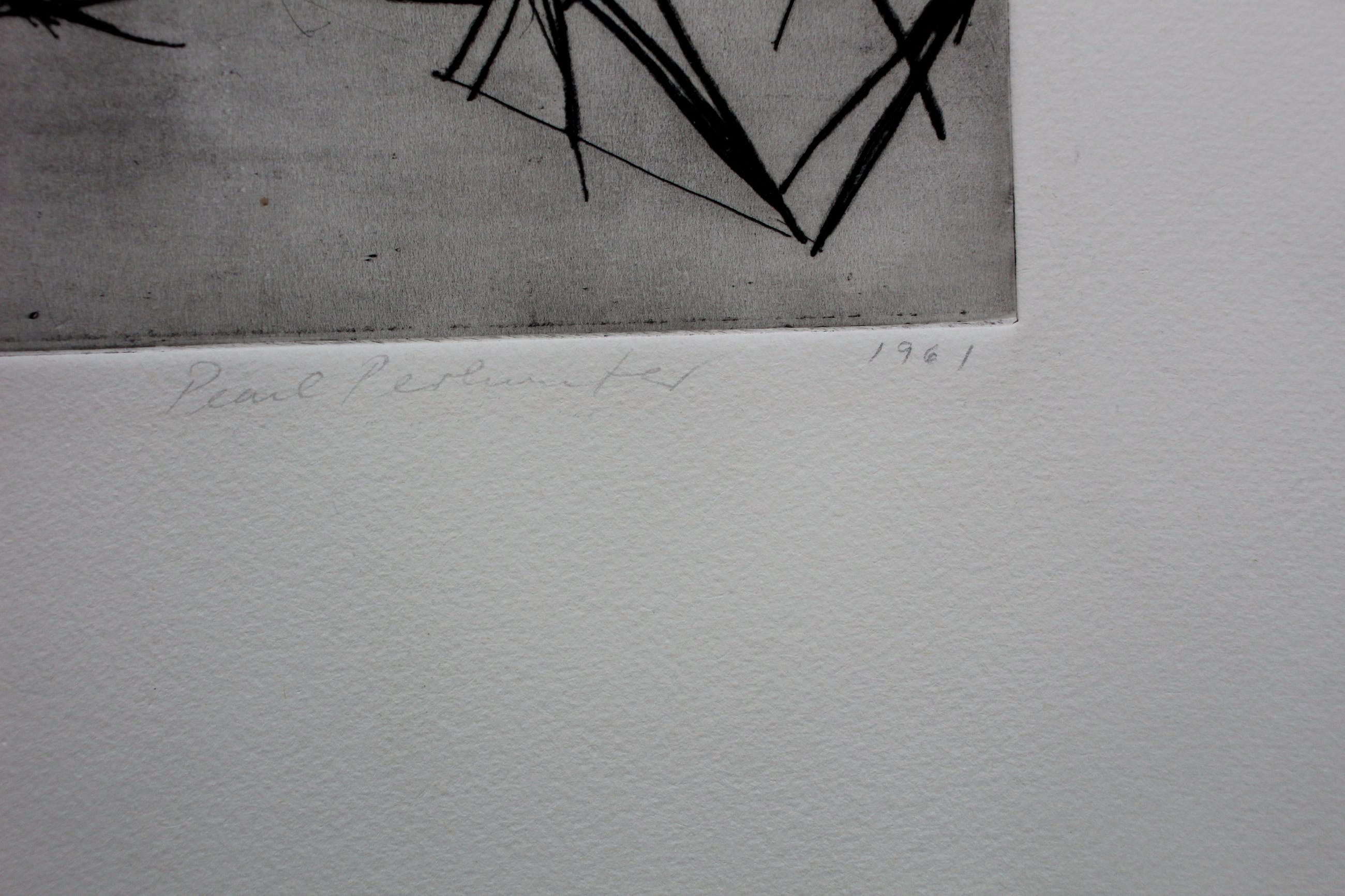 Pearl Perlmuter ets abstract 1961 Verkocht Kunstveiling.nl