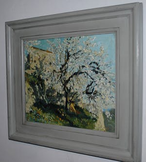 Theo Goedvriend - Zonnige mediterraanse scene met een bloeiende boom - olieverf kopen? Bied vanaf 350!