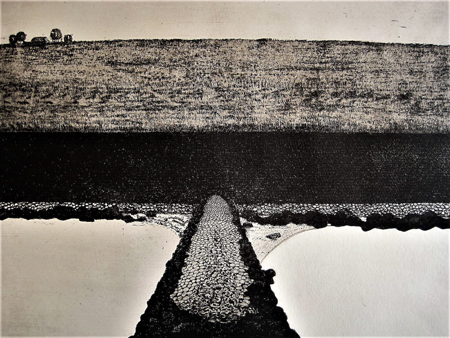 Niet of onleesbaar gesigneerd - Mooie minimalistische ETS "Dijk met schapen" kleine oplage (10) - gesigneerd kopen? Bied vanaf 1!