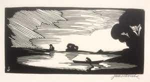 Jan Schonk - Houtsnede "De Plas" 1928 verkocht voor € 45!