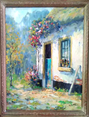 Niet of onleesbaar gesigneerd - G. van Donk, 'Zomers huis', hand gesigneerd kopen? Bied vanaf 1!