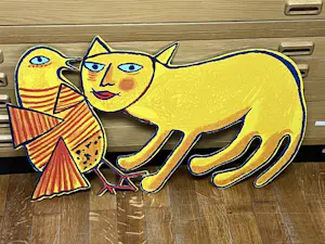 Corneille - metalen sculptuur: kat en vogel kopen? Bied vanaf 550!