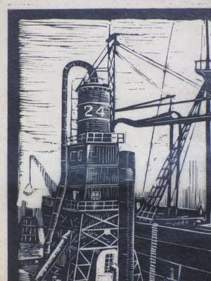 Antonius Hubertus Nordberg - Graanelevator in de haven - Houtsnede kopen? Bied vanaf 30!