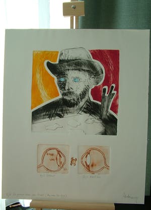 Arend van Dam - Kleuren ets op papier, getiteld "De grauwe staar van Vincent" 12/15 kopen? Bied vanaf 15!