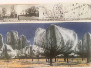 Christo - HANDGESIGNEERDE GROTE ARTCARD MET ORIGINELE STOF!!! WRAPPED TREES kopen? Bied vanaf 155!