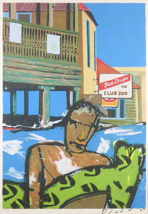 Herman Brood - Zeefdruk, Red Stripe Beer Club 300 - Ingelijst (Zeer groot) kopen? Bied vanaf 350!