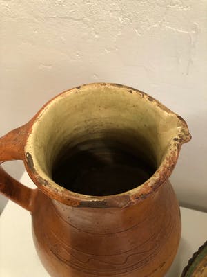 Curiosa - Prachtige antieke (water-) kan en zeldzame schaal, aardenwerk, 19e eeuws kopen? Bied vanaf 1!