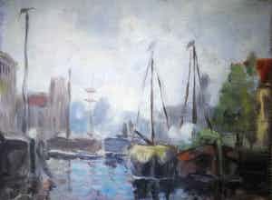 Niet of onleesbaar gesigneerd - Havengezicht. verkocht voor € 1!