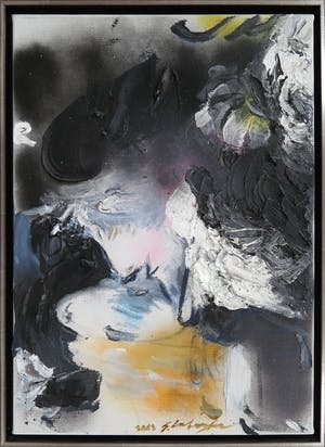 Ger Lataster - Impasto en spuitbus op doek getiteld Lenzenslijper - Ingelijst kopen? Bied vanaf 1500!