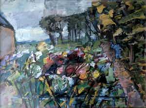 Agnes van den Brandeler - Bloemenveld - Gouache, Ingelijst verkocht voor € 280!